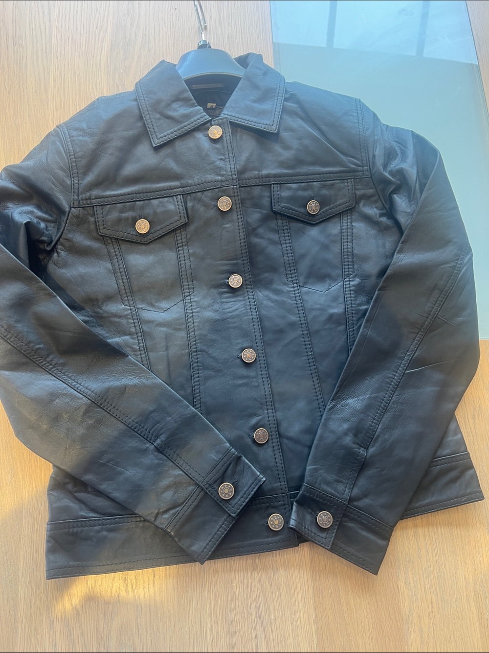 Black Leather Button-Front Jacket - Men's Classic Style